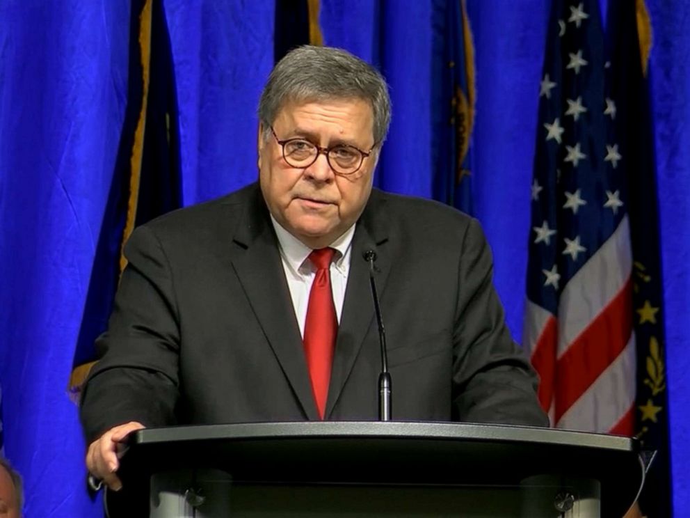 PHOTO: Attorney General William Barr speaks at a press conference in New Orleans, Aug. 12, 2019.