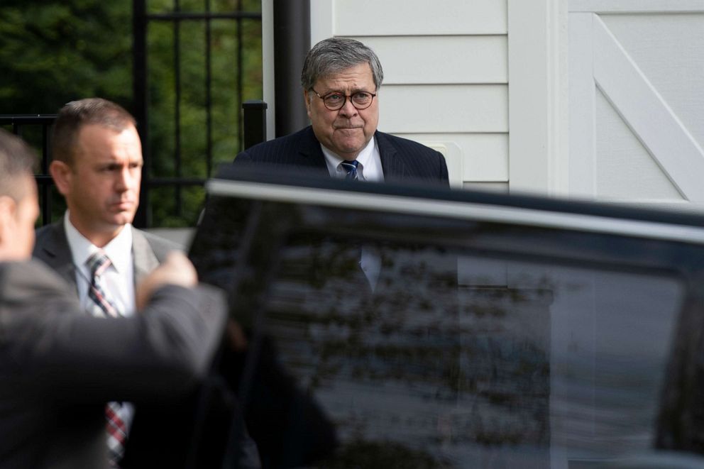 PHOTO: Attorney General William Barr leaves his home in McLean, Va., April 17, 2019.