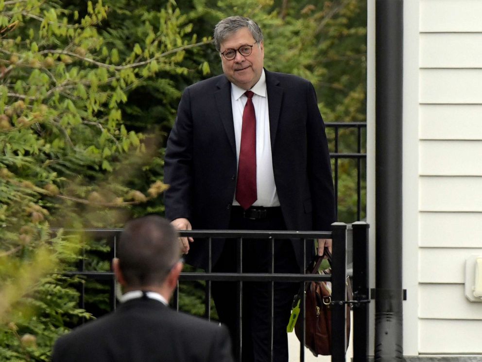 PHOTO: Attorney General William Barr leaves his home in McLean, Va., April 18, 2019.