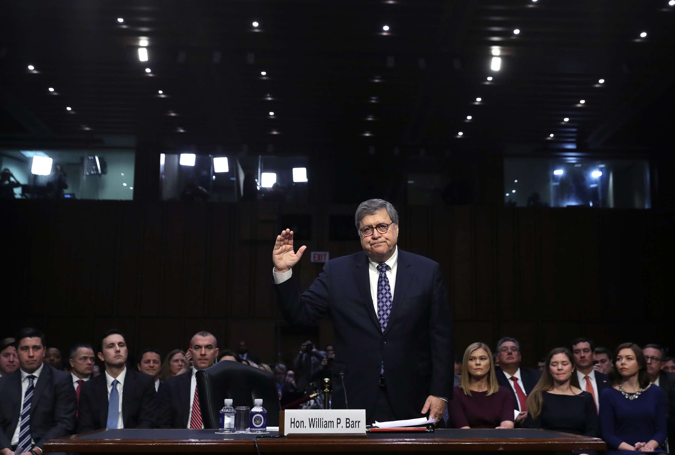 PHOTO: Attorney General nominee William Barr is sworn in prior to testifying at his confirmation hearing before the Senate Judiciary Committee, Jan. 15, 2019, in Washington, D.C.