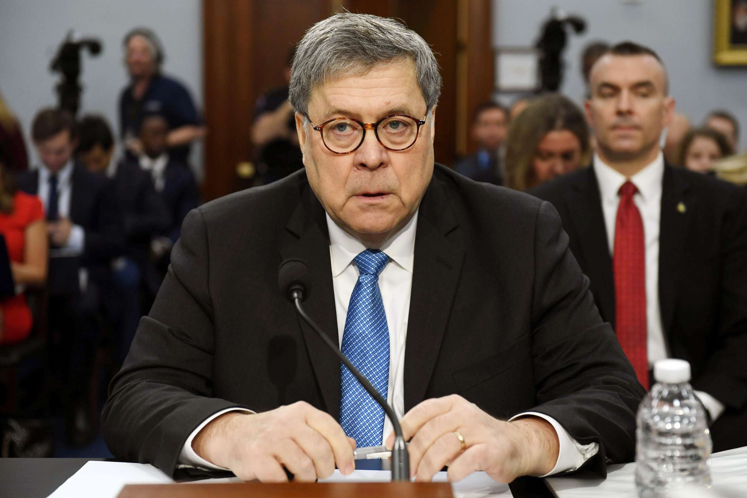 Attorney General William Barr waits to testify during a US House Commerce, Justice, Science, and Related Agencies Subcommittee hearing on the Department of Justice Budget Request for Fiscal Year 2020, on Capitol Hill in Washington, D.C., April 9, 2019.