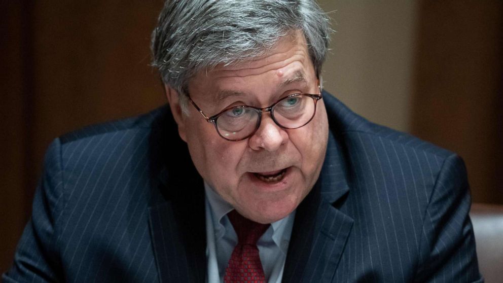 PHOTO: Attorney General Bill Barr speaks during a roundtable meeting with President Donald Trump in the Cabinet Room at the White House in Washington, June 15, 2020.
