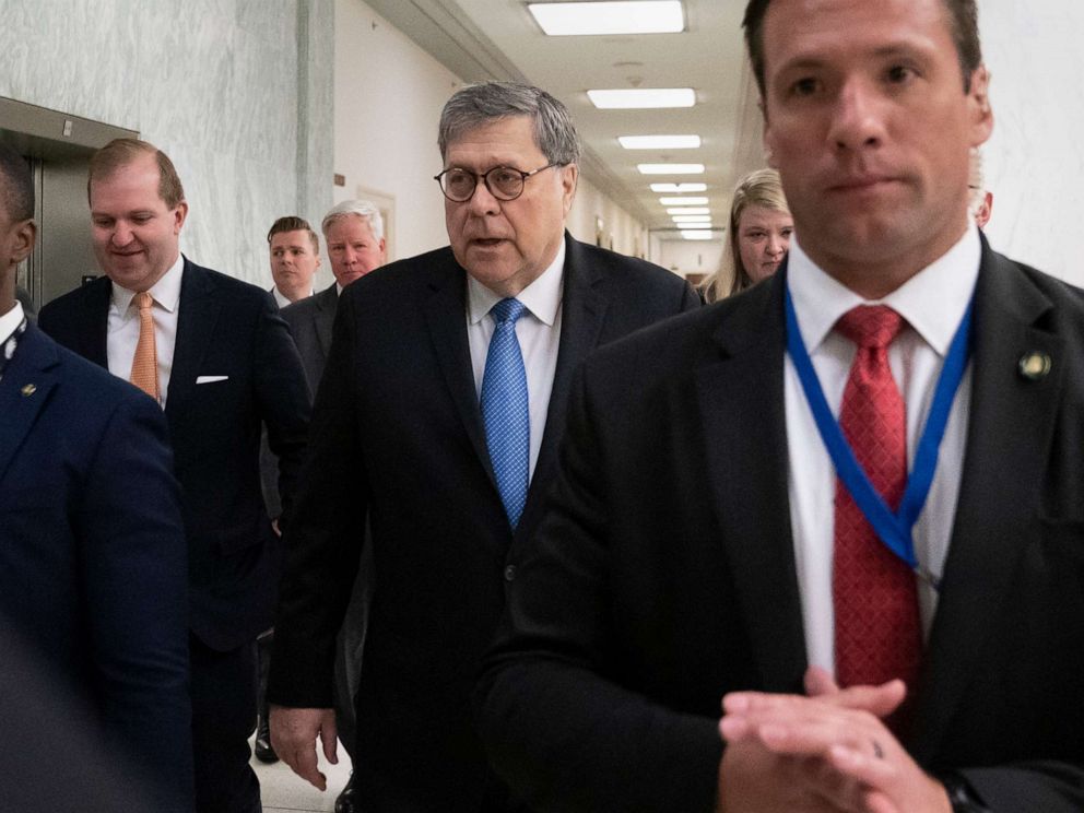 PHOTO: Attorney General William Barr arrives to appears before a House Appropriations subcommittee in Washington, D.C., April 9, 2019.