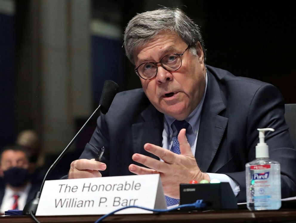 PHOTO: Attorney General William Barr appears before a House Judiciary Committee hearing on the oversight of the Department of Justice on Capitol Hill, July 28, 2020, in Washington, D.C.