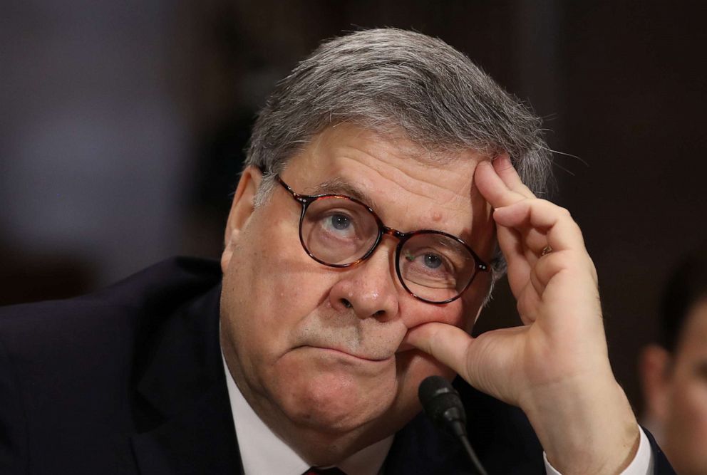 PHOTO: U.S. Attorney General William Barr testifies before the Senate Judiciary Committee May 1, 2019 in Washington, D.C. Barr testified on the Justice Department's investigation of Russian interference with the 2016 presidential election.