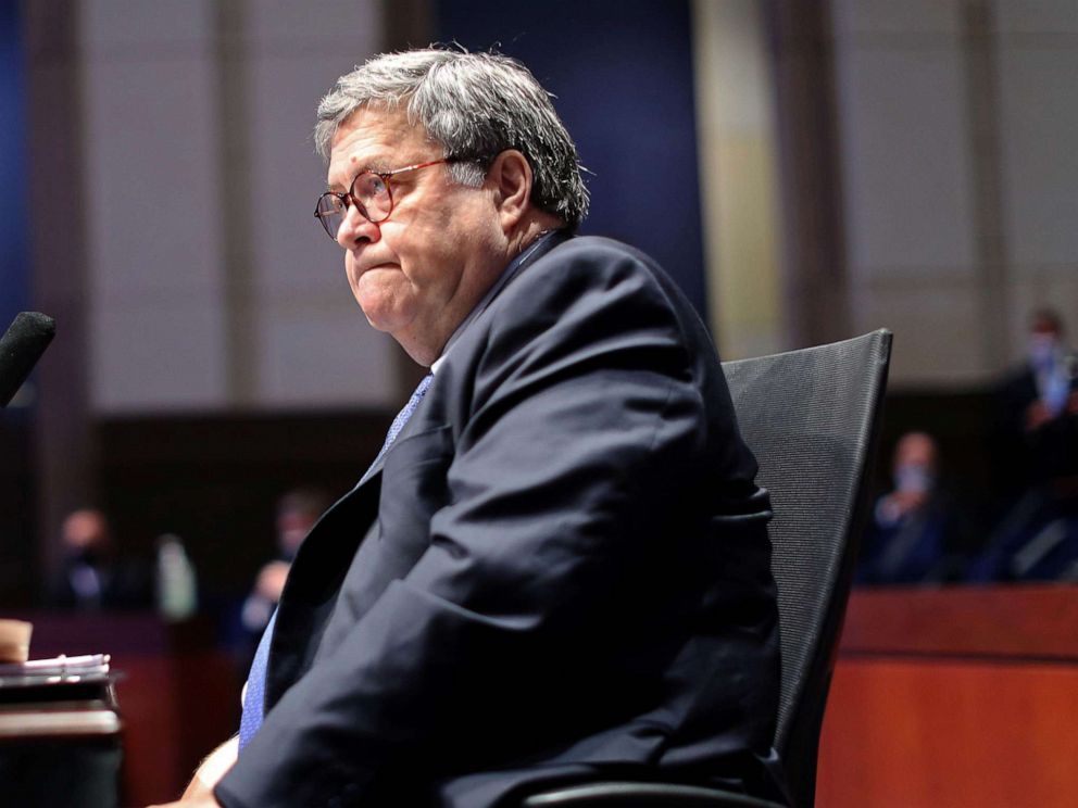 PHOTO: Attorney General William Barr testifies before the House Judiciary Committee hearing in the Congressional Auditorium at the Capitol Visitors Center, July 28, 2020, in Washington, D.C.