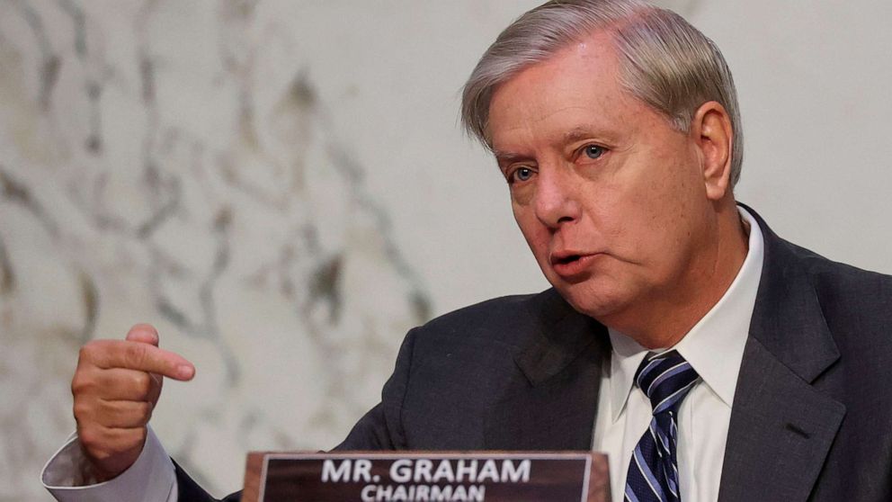 PHOTO: Senate Judiciary Committee Chairman Lindsey Graham speaks at the start of the third day of Senate Judiciary Committee confirmation hearings for Supreme Court nominee Judge Amy Coney Barrett on Capitol Hill in Washington, DC, Oct. 14, 2020. 
