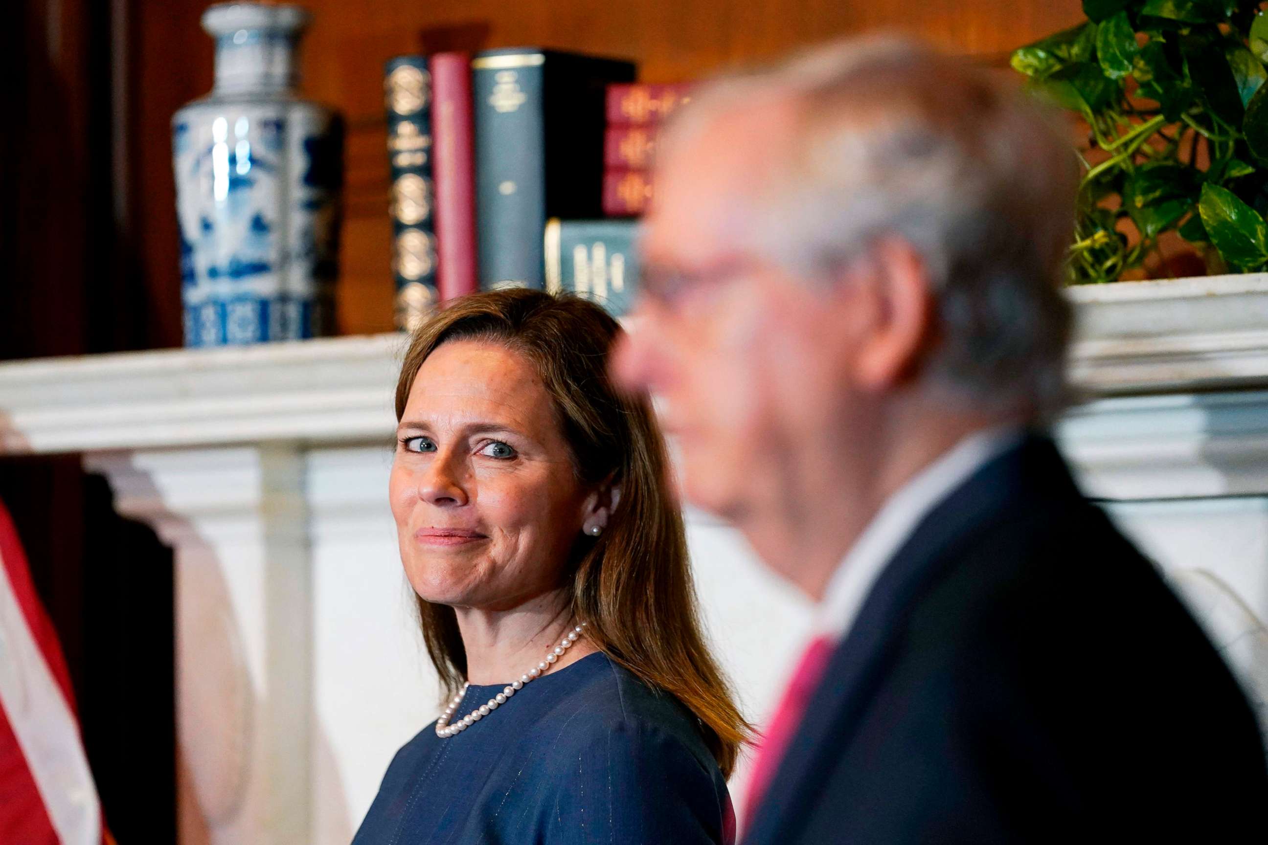 PHOTO: Senate Majority Leader Mitch McConnell of Kentucky, meets with Supreme Court nominee Judge Amy Coney Barrett on Capitol Hill in Washington, D.C. on Sept. 29, 2020.