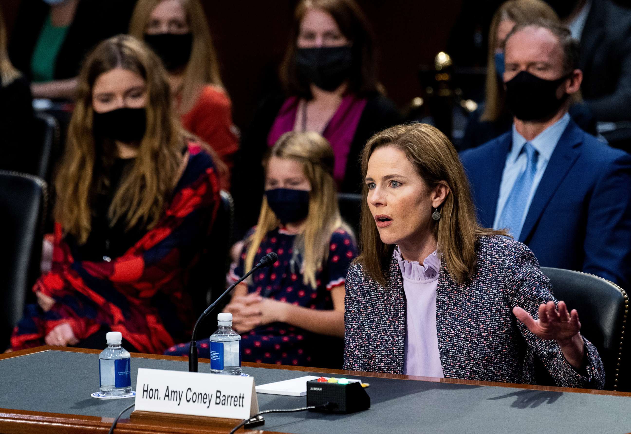 PHOTO: Judge Amy Coney Barrett, nominee to be Associate Justice of the Supreme Court, testifies during the third day of her confirmation hearing in the Senate Judiciary Committee on Capitol Hill in Washington, Oct. 14, 2020.