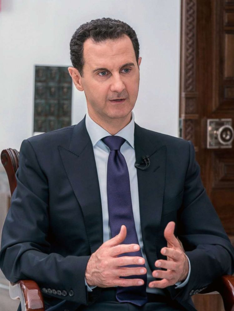 PHOTO: Syrian President Bashar al-Assad is pictured giving an interview to a journalist from Russia Today in the Damascus, in a handout picture released by the official Telegram page of the Syrian Presidency on May 31, 2018.