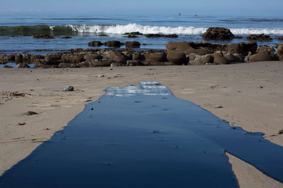 PHOTO: Oil flows toward the ocean from an inland oil spill near Refugio State Beach on May 20, 2015 north of Goleta, Calif. About 21,000 gallons spilled from an abandoned pipeline near Refugio State Beach, spreading over four miles within hours.