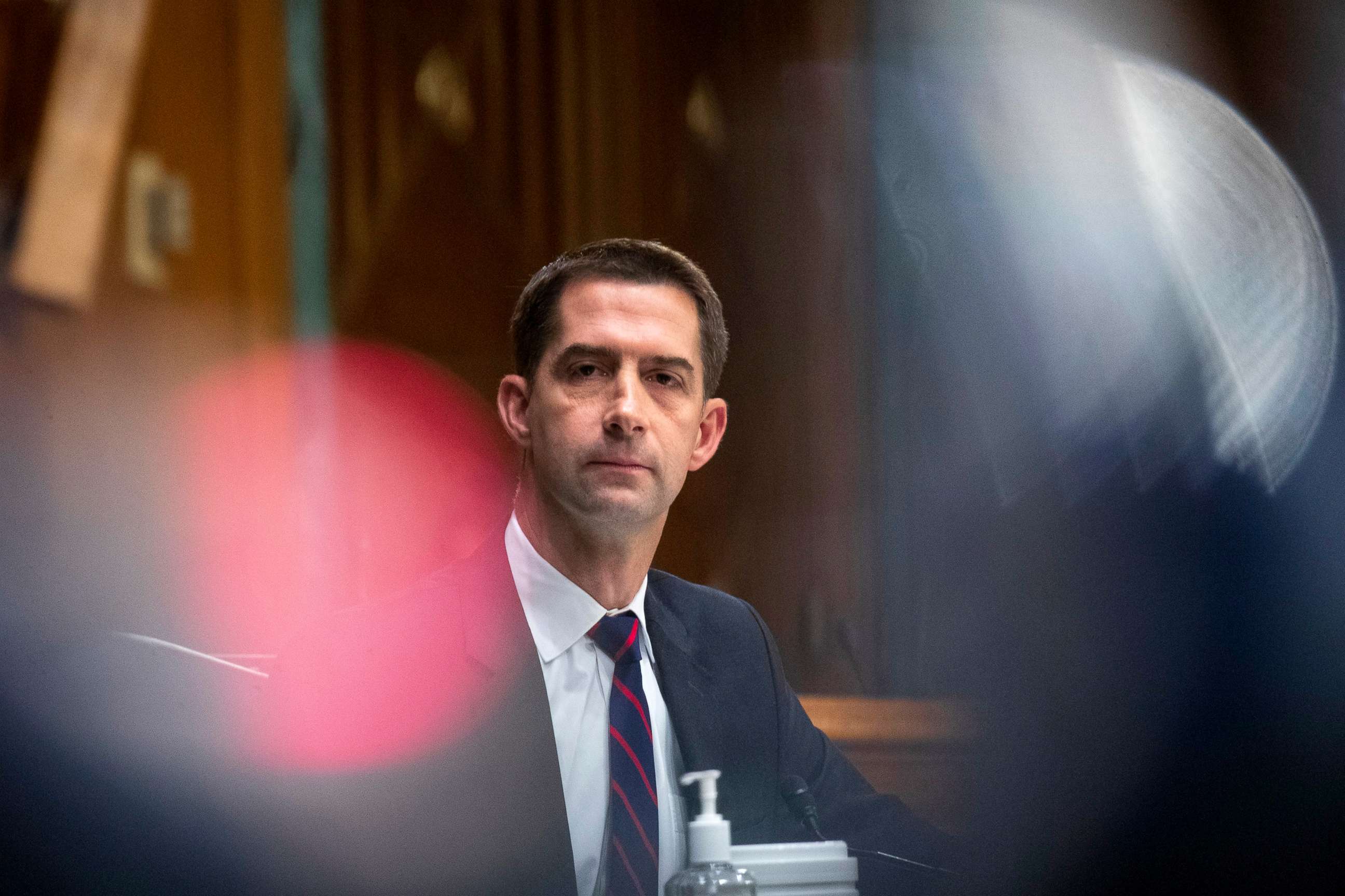PHOTO: Tom Cotton listens during a Senate Judiciary Committee hearing in Washington,   Oct. 27, 2021.