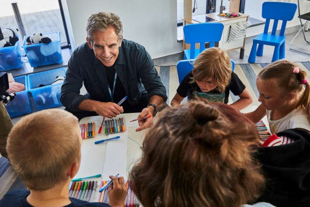 PHOTO: Goodwill Ambassador actor Ben Stiller meets children at a UNHCR Protection Hub providing psycho-social support, SGBV prevention and response and child protection and legal aid services in Medyka, Poland, June 18, 2022.