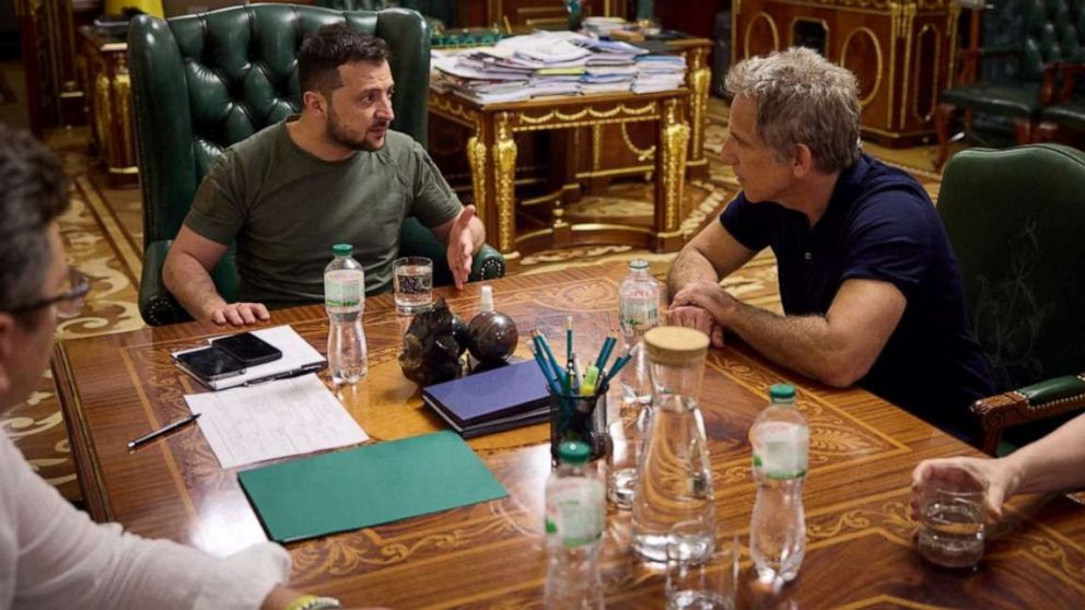 PHOTO: Ukraine's President Volodymyr Zelenskiy meets with Hollywood actor and UN Goodwill Ambassador Ben Stiller, as Russia's attack on Ukraine continues, in Kyiv, Ukraine June 20, 2022.