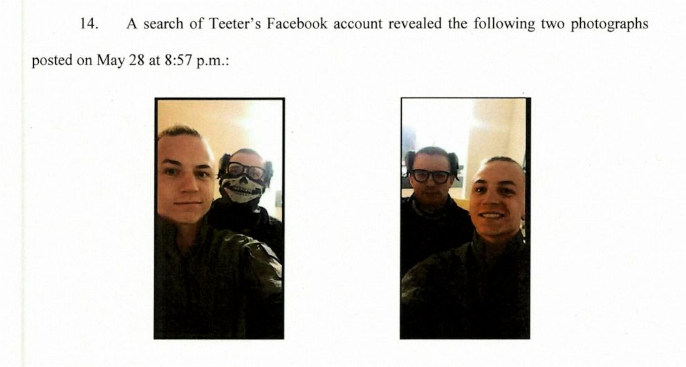PHOTO: Accused "Boogaloo Bois" co-conspirators Benjamin Teeter, foreground, and Ivan Hunter, background, are pictured in social media photos included in a federal criminal complaint charging Hunter with participating in a riot in Minneapolis in May 2020.