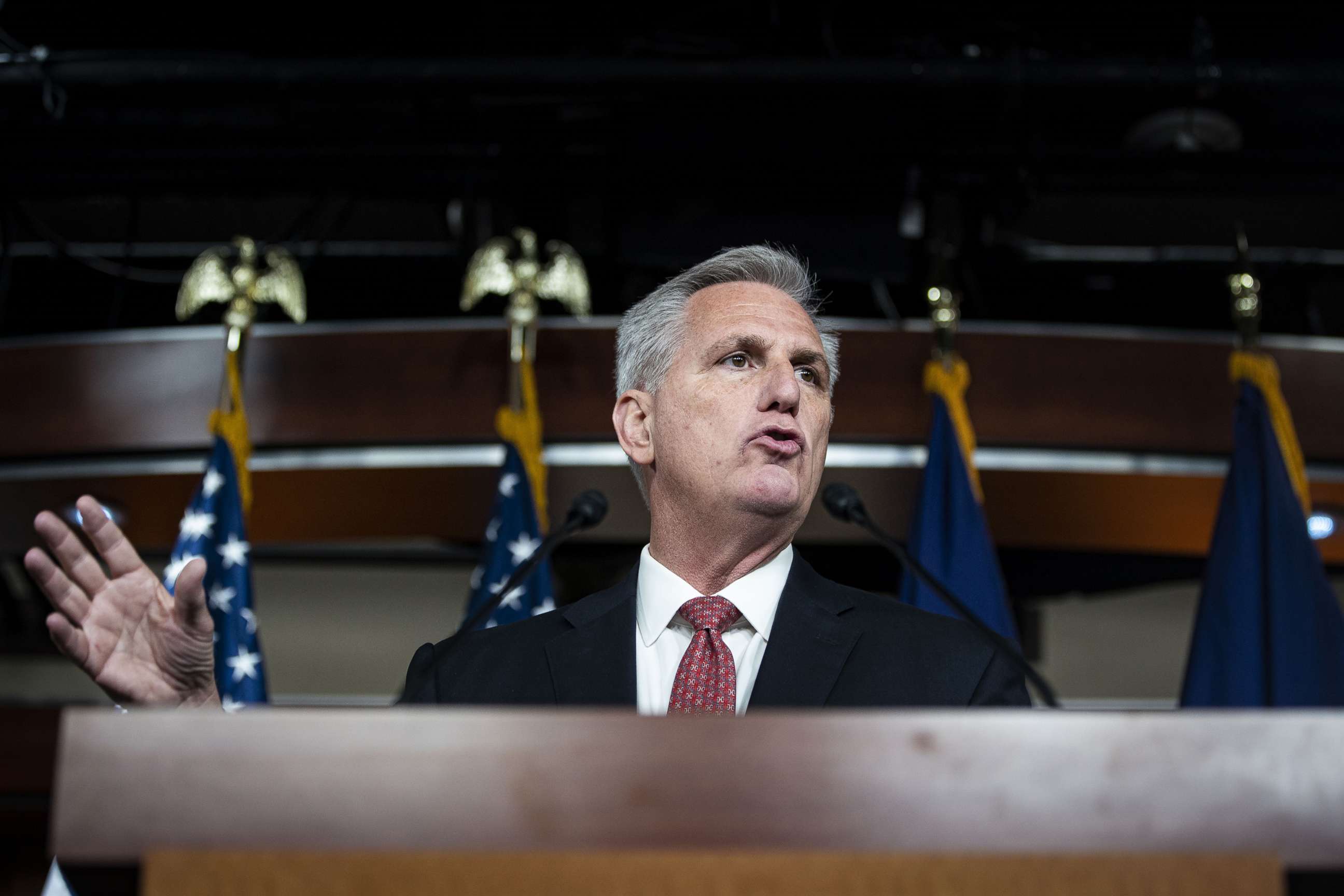PHOTO: House Minority Leader Kevin McCarthy, speaks during a news conference at the Capitol in Washington, Dec. 3, 2021. 