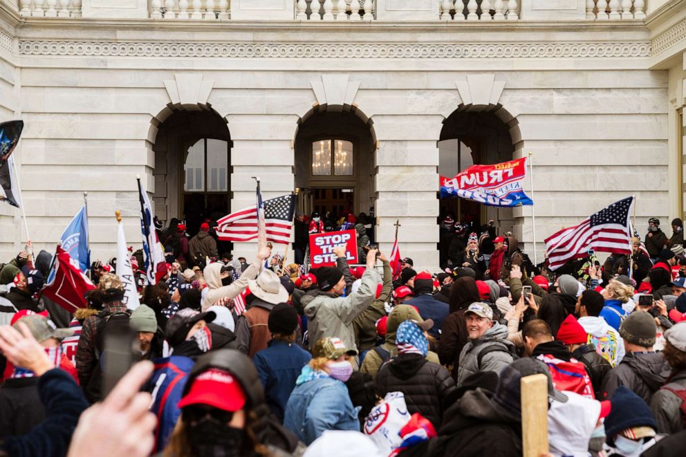 PHOTO: A pro-Trump mob floods into the Capitol Building after breaking into it on Jan. 6, 2021 in Washington, DC.