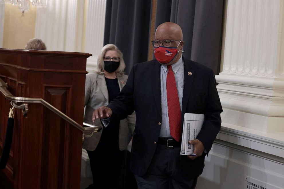 PHOTO: Rep. Bennie Thompson, D-Miss., chair of the select committee investigating the Jan. 6 attack, arrives to a business meeting on Capitol Hill on Dec. 13, 2021, in Washington, D.C.