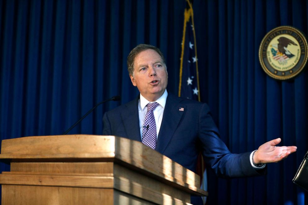 PHOTO: Geoffrey Berman, attorney for the Southern District of New York, speaks during a news conference in New York, Oct. 10, 2019. 