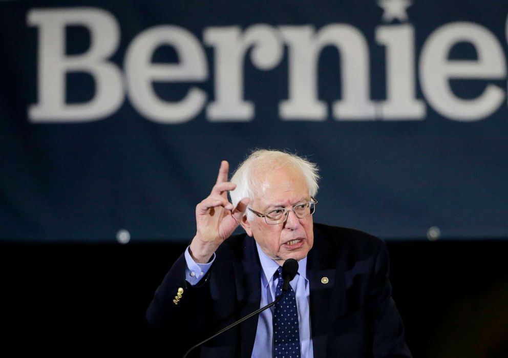 PHOTO: Democratic presidential candidate Sen. Bernie Sanders addresses a rally during a campaign stop in Concord, N.H, March 10, 2019.