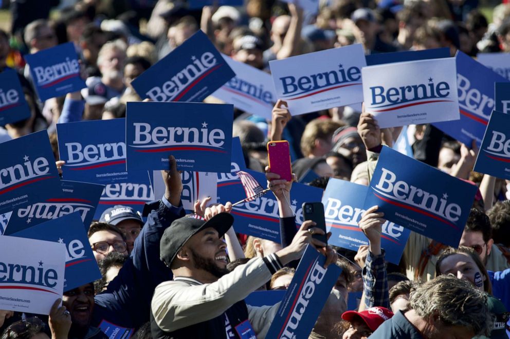 PHOTO: Supporters arrive to attend the Bernies Back rally in Queens, NY, on Oct.19, 2019.