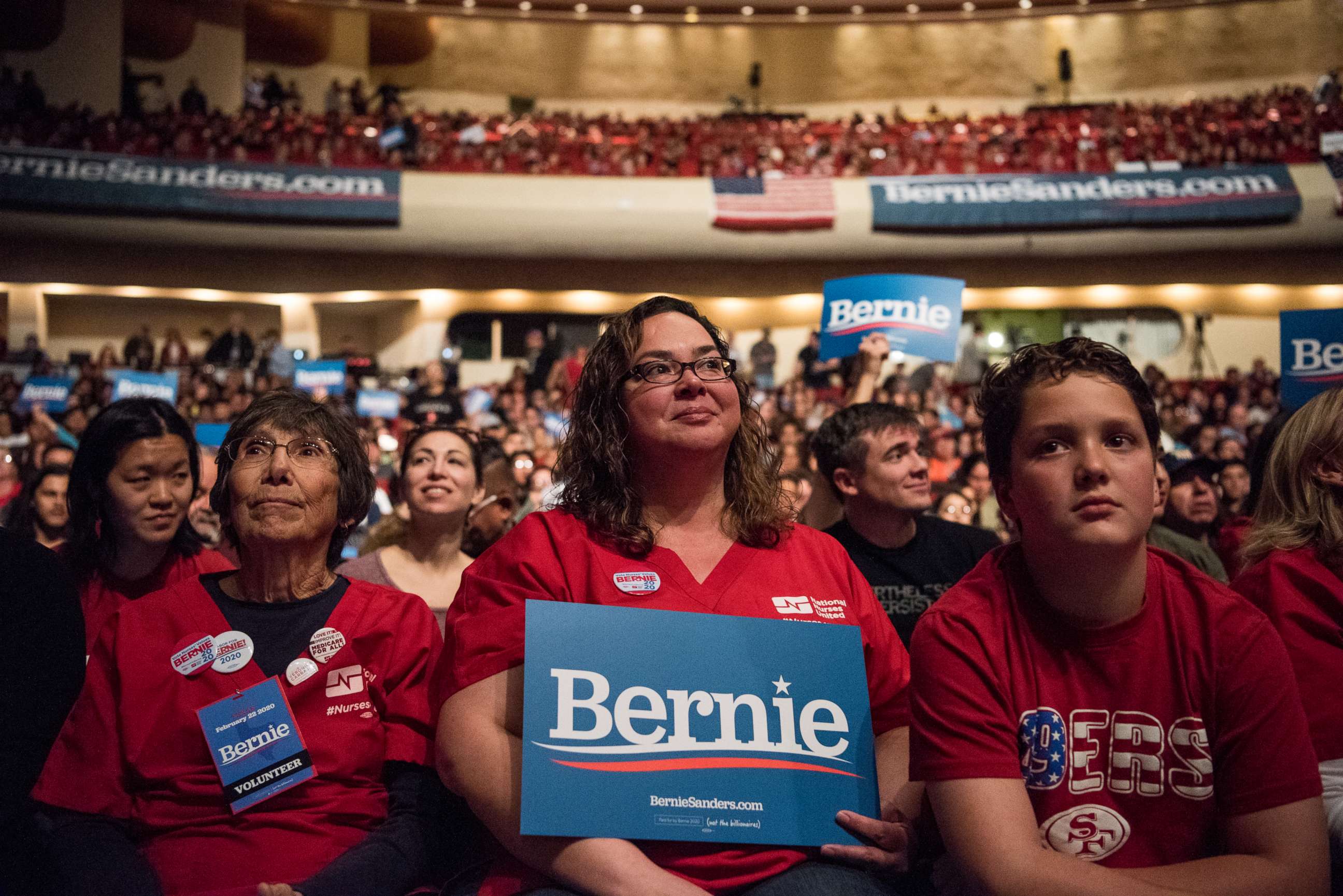 PHOTO: Elsie Reyes, 41, waits for democratic presidential candidate Sen. Bernie Sanders to take the stage during a campaign rally on Feb. 22, 2020 in El Paso, Texas.