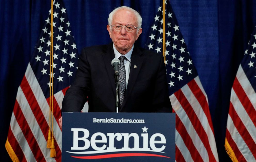 PHOTO: Democratic presidential candidate Sen. Bernie Sanders speaks during a news conference in Burlington, Vt., March 11, 2020.