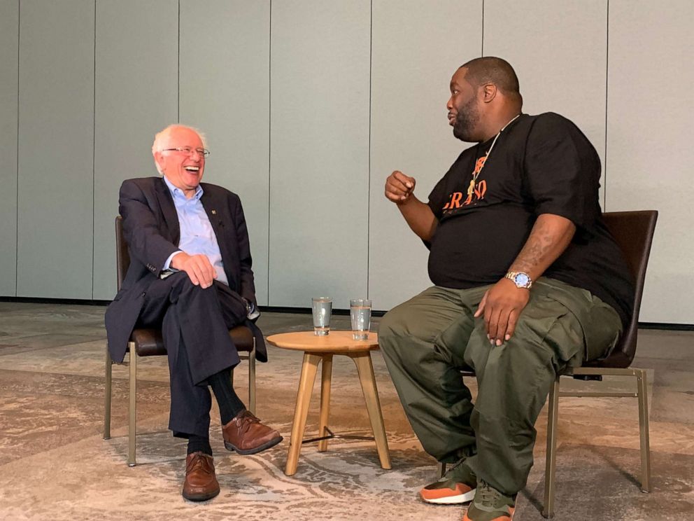 PHOTO: Sen. Bernie Sanders, I-Vt., and rapper Michael "Killer Mike" Render met at the Renaissance Marriott in Atlanta on Saturday, Aug. 17, 2019, to discuss campaign issues.