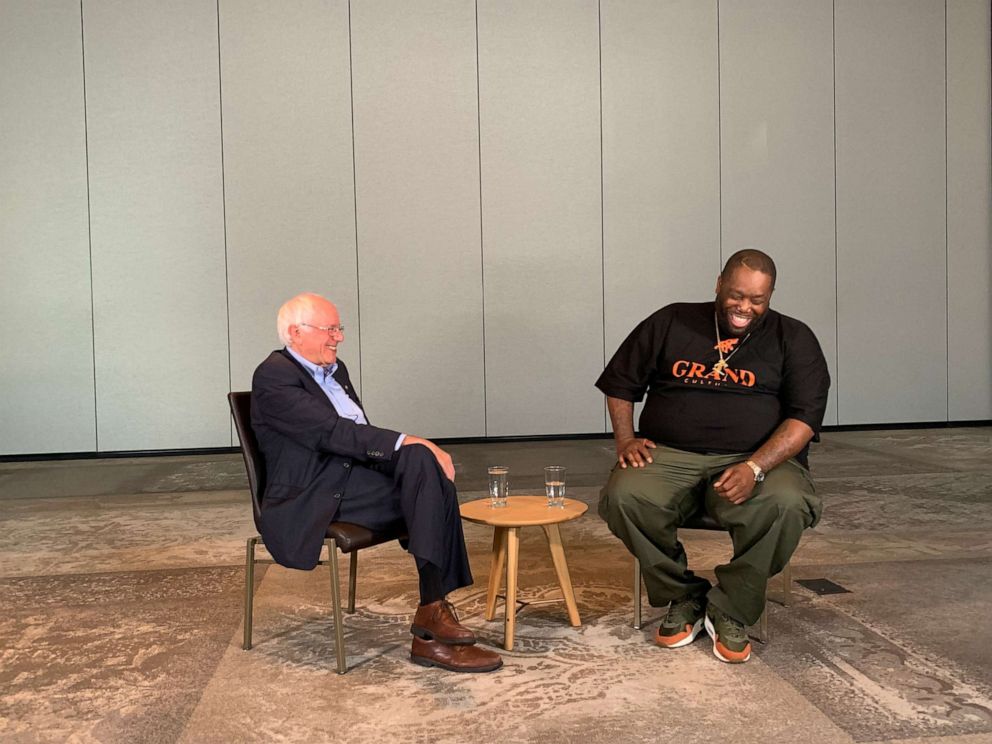 PHOTO: Sen. Bernie Sanders, I-Vt., and rapper Michael "Killer Mike" Render met at the Renaissance Marriott in Atlanta on Saturday, Aug. 17, 2019, to discuss campaign issues.