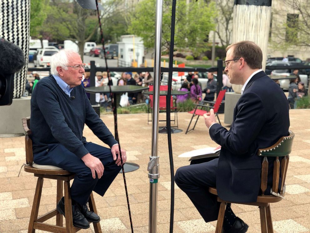 PHOTO: Sen. Bernie Sanders, a 2020 presidential candidate, sits for an exclusive interview with ABC News Chief White House Correspondent Jonathan Karl for "This Week."