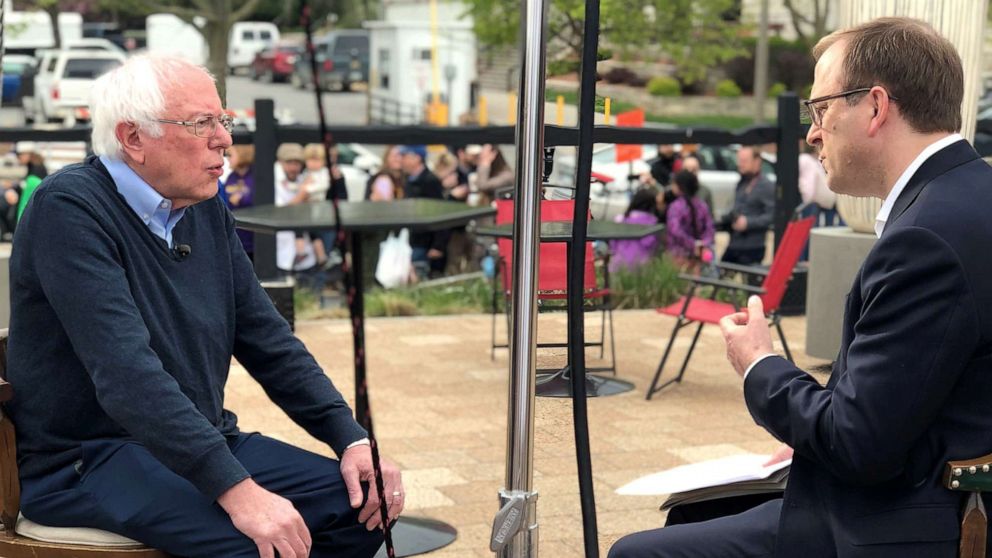PHOTO: 2020 presidential candidate Sen. Bernie Sanders sits for an exclusive interview with ABC News Chief White House Correspondent Jonathan Karl for "This Week."