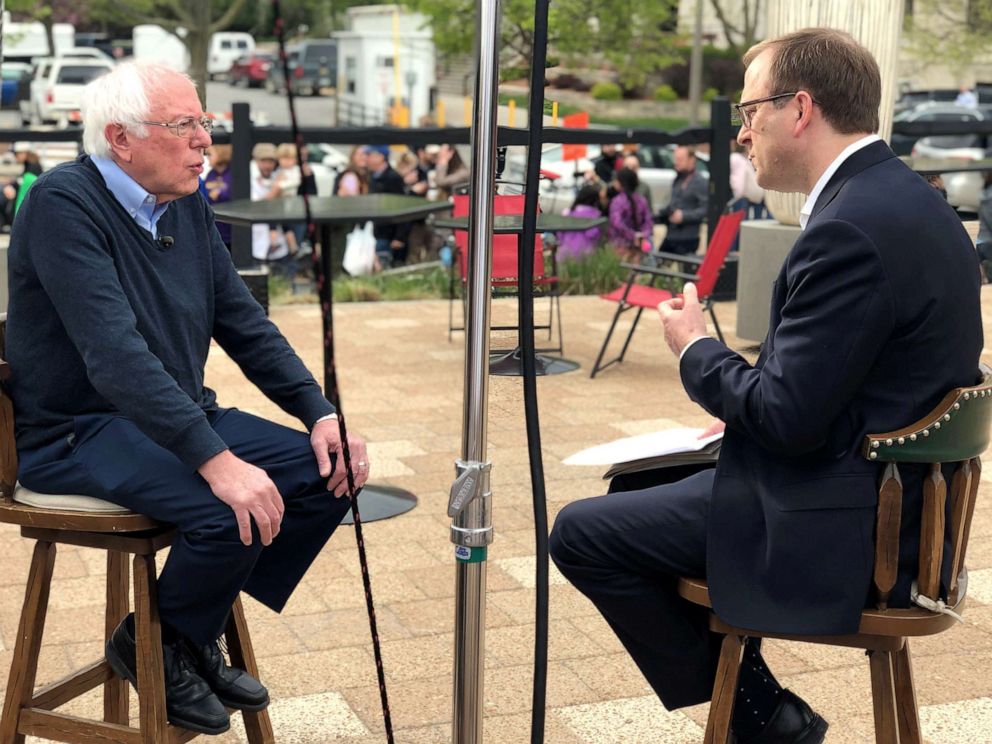 PHOTO: 2020 presidential candidate Sen. Bernie Sanders sits for an exclusive interview with ABC News Chief White House Correspondent Jonathan Karl for "This Week."