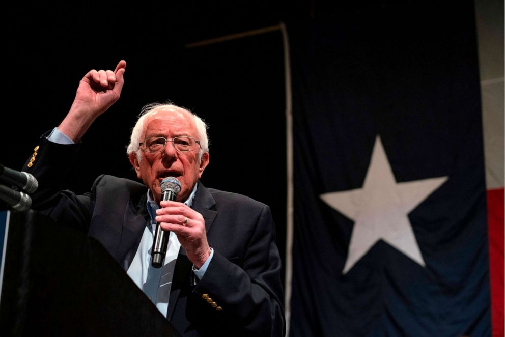 PHOTO: Democratic presidential hopeful, Sen. Bernie Sanders speaks during a rally at the Abraham Chavez Theater in El Paso, Texas, Feb. 22, 2020.