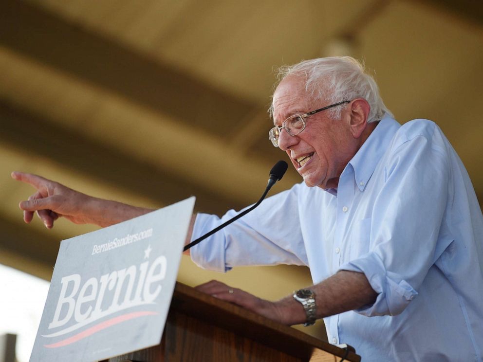 PHOTO: Democratic presidential contender Bernie Sanders addresses a Medicare for All town hall campaign event, Aug. 30, 2019, in Florence, S.C.