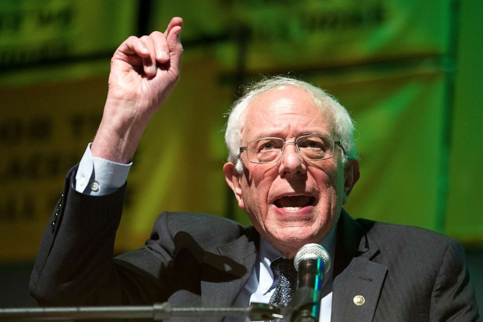 PHOTO: Sen. Bernie Sanders addresses The Road to the Green New Deal Tour final event in Washington, Monday, May 13, 2019. 