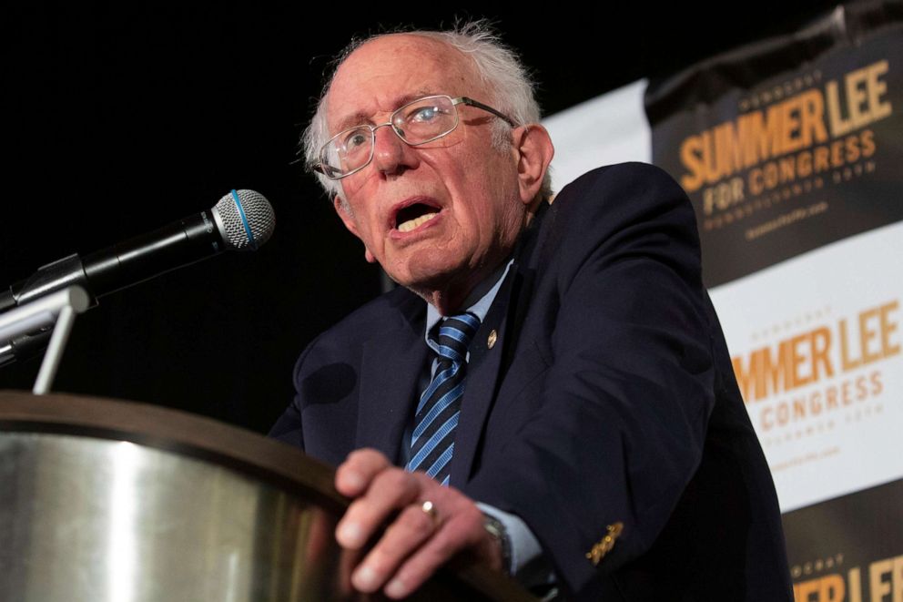 PHOTO: Sen. Bernie Sanders endorses Pa. state Rep. Summer Lee, who is seeking the Democratic Party nomination for Pennsylvania's 12th District U.S. Congressional district, at a campaign stop in Pittsburgh, Pa., on May 12, 2022.