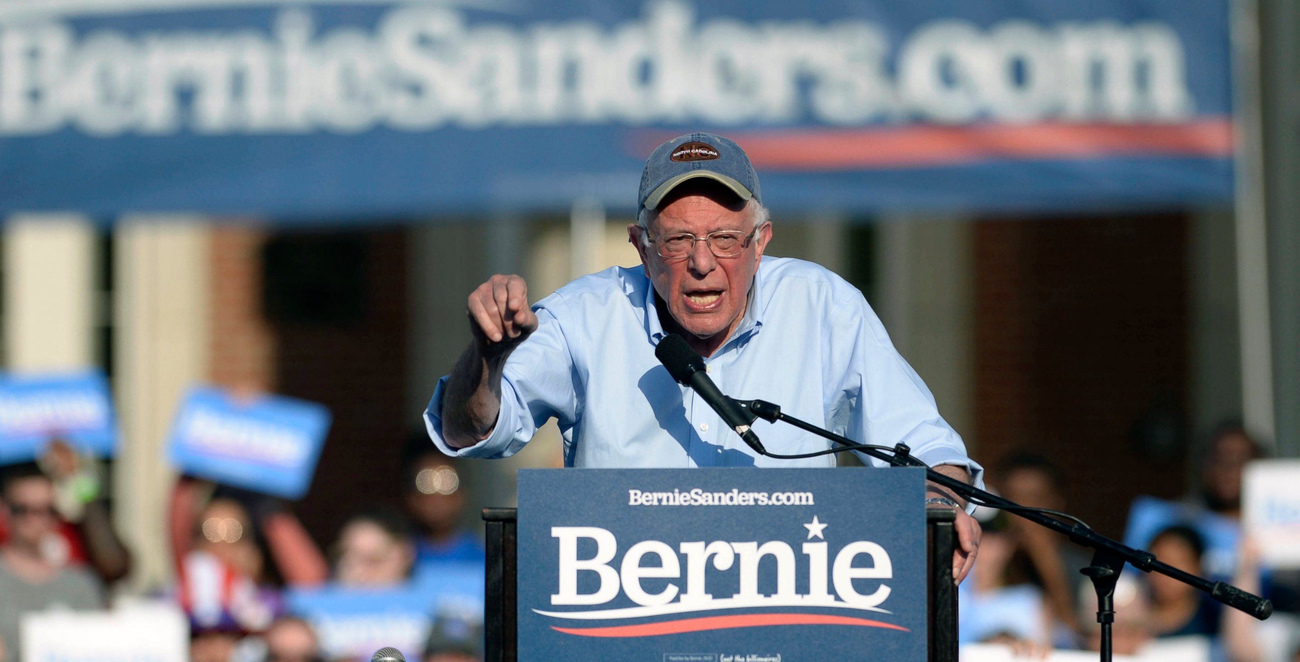 PHOTO: Sen. Bernie Sanders, I-Vt., speaks to the crowd during a rally at Central Piedmont Community College on the lawn of Overcash Center in Charlotte, N.C. on Friday, May 17, 2019.