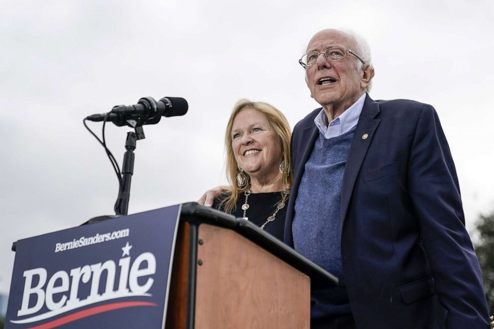 PHOTO: Democratic presidential candidate Sen. Bernie Sanders and his wife Jane Sanders arrive for a campaign rally at Vic Mathias Shores Park, Feb. 23, 2020, in Austin, Texas.