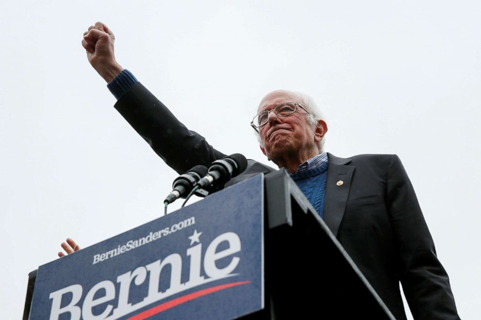 PHOTO: Democratic 2020 presidential candidate and Sen. Bernie Sanders, I-Vt., addresses his supporters during a campaign rally in Concord, N.H., Oct. 31, 2019.