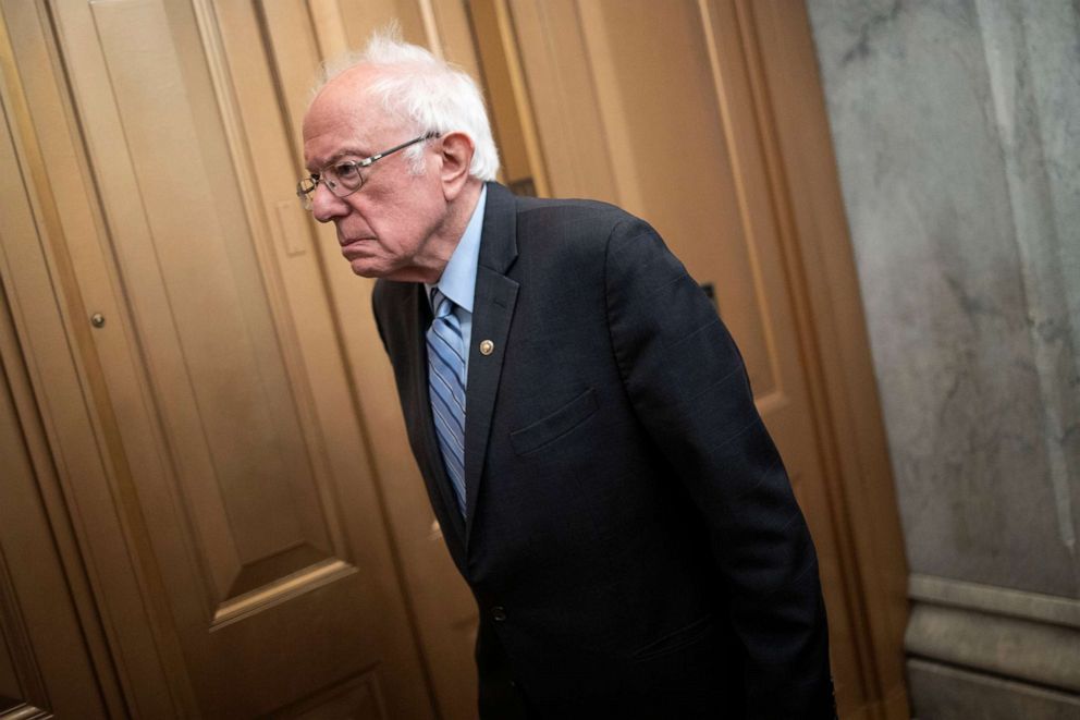 PHOTO: Sen. Bernie Sanders arrives at the U.S. Capitol for a vote, March 18, 2020, in Washington, DC.