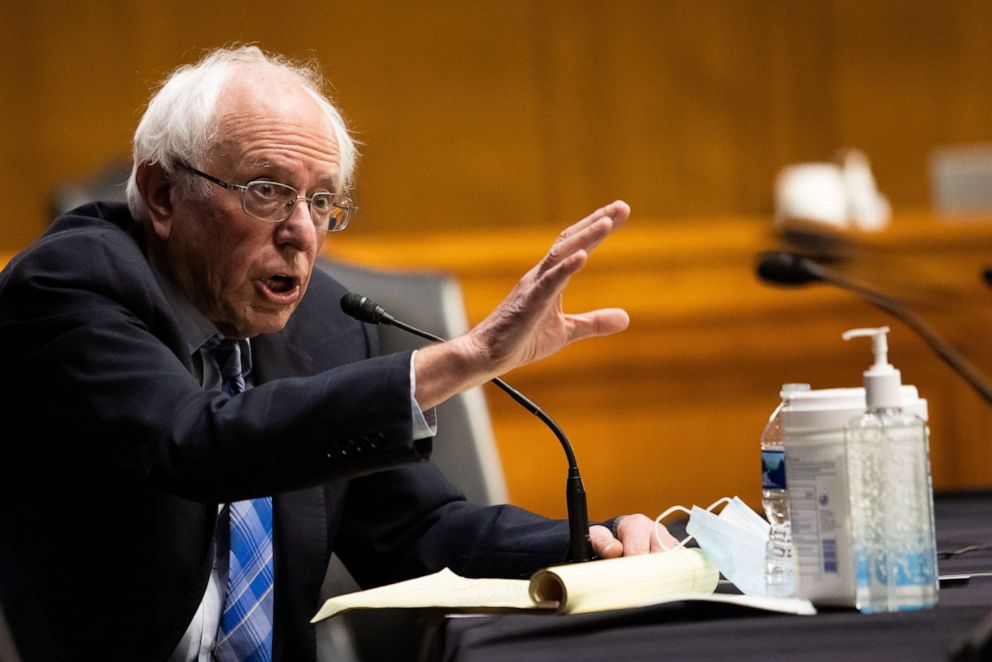 PHOTO: Sen. Bernie Sanders speaks during the confirmation hearing for Secretary of Energy nominee Jennifer Granholm before the Senate Committee on Energy and Natural Resources, Jan. 27, 2021, in Washington, DC.