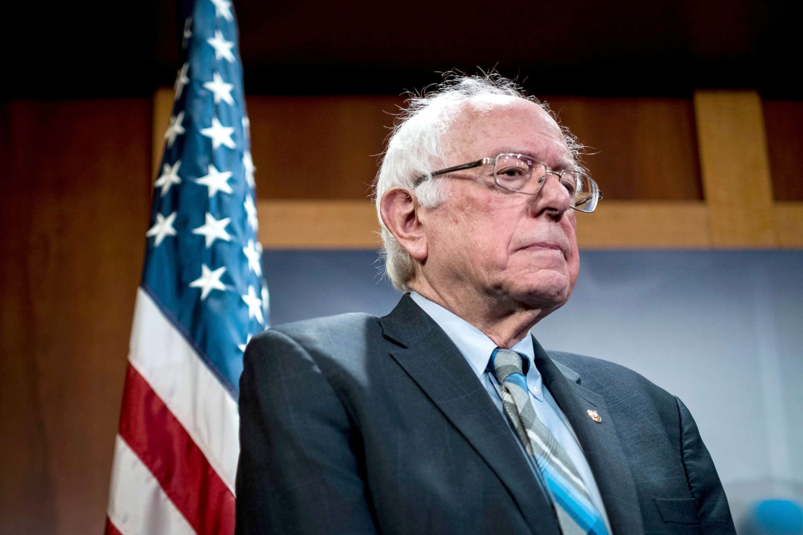 PHOTO: Senator Bernie Sanders speaks during a press conference on Capitol Hill in Washington, DC, Jan. 30, 2019.