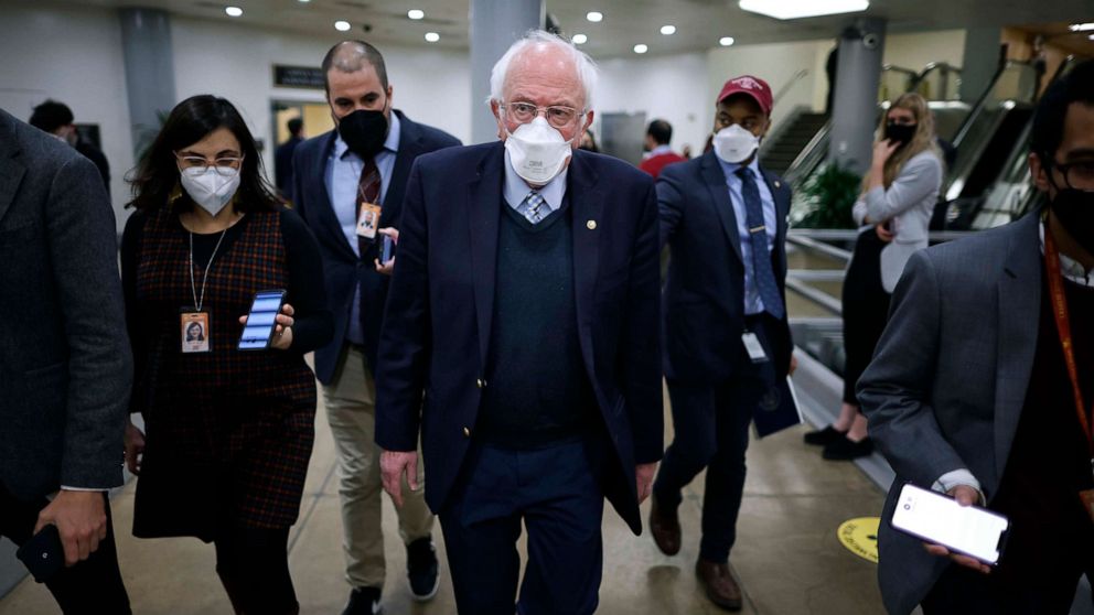 PHOTO: Bernie Sanders leaves the Capitol following a vote on January 31, 2022 in Washington, DC. 