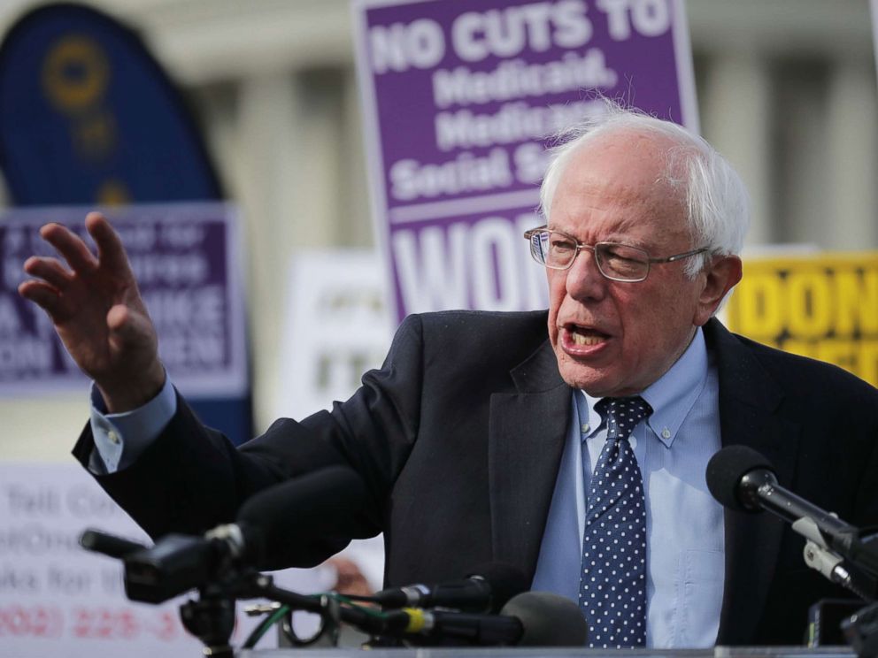 PHOTO: Sen. Bernie Sanders addresses a rally against the Republican tax plan outside the U.S. Capitol, Nov. 1, 2017 in Washington, D.C.