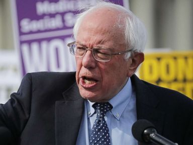 PHOTO: Sen. Bernie Sanders addresses a rally against the Republican tax plan outside the U.S. Capitol, Nov. 1, 2017 in Washington, D.C.
