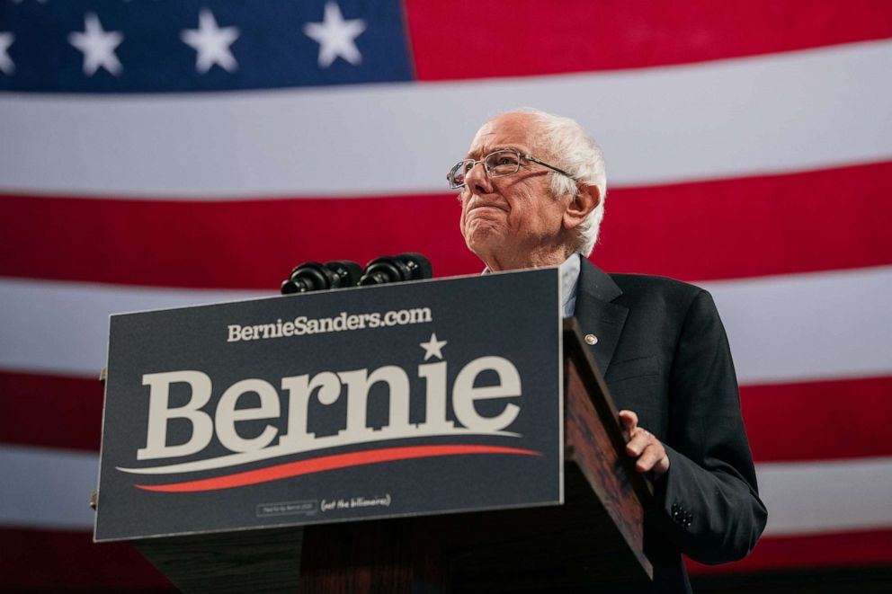 PHOTO: Democratic presidential candidate Sen. Bernie Sanders speaks at a campaign rally at the University of Minnesota's Williams Arena on November, 3, 2019, in Minneapolis, Minn.