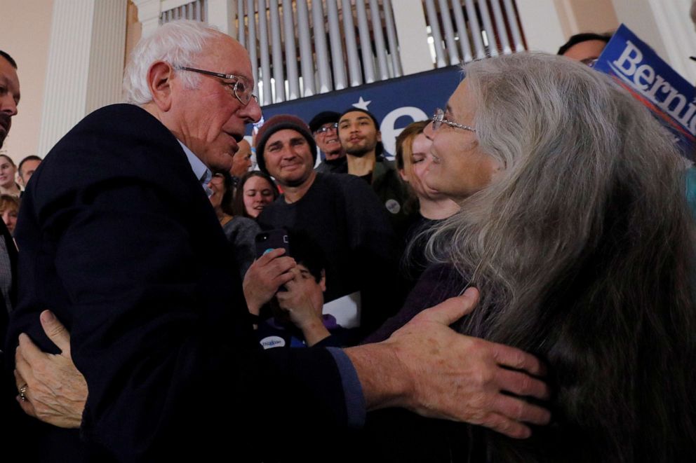 PHOTO: Democratic 2020 presidential candidate and Sen.Bernie Sanders, I-Vt., greets audience members at a campaign town hall meeting in Portsmouth, N.H., on Nove. 24, 2019.