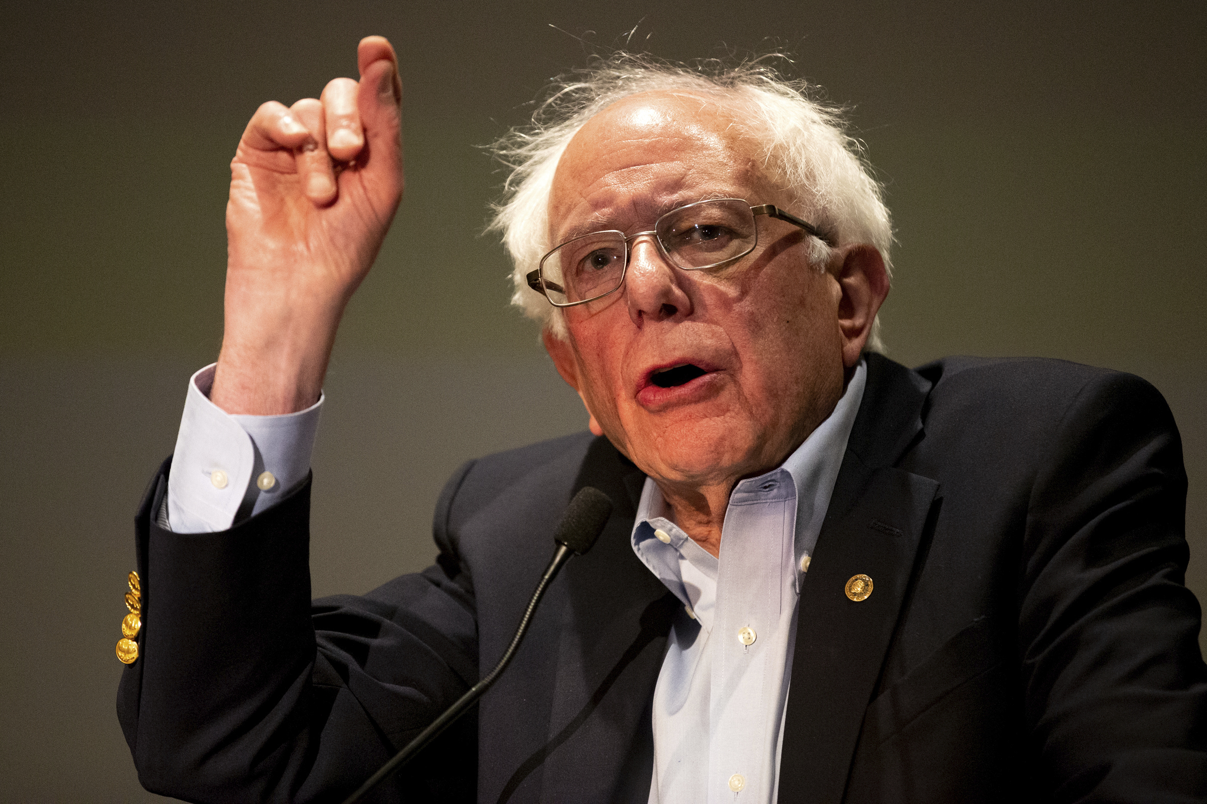 PHOTO: Senator Bernie Sanders speaks to a gathering of the Pennsylvania Association of Staff Nurses and Allied Professionals at Mohegan Sun Pocono in Plains Twp., Pa. on Monday, April 15, 2019.