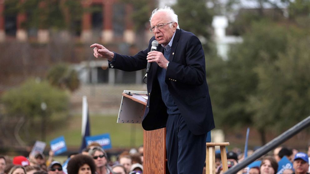 PHOTO: Democratic presidential candidate Senator Bernie Sanders rallies with supporters in Columbia, SC., Feb. 28, 2020.