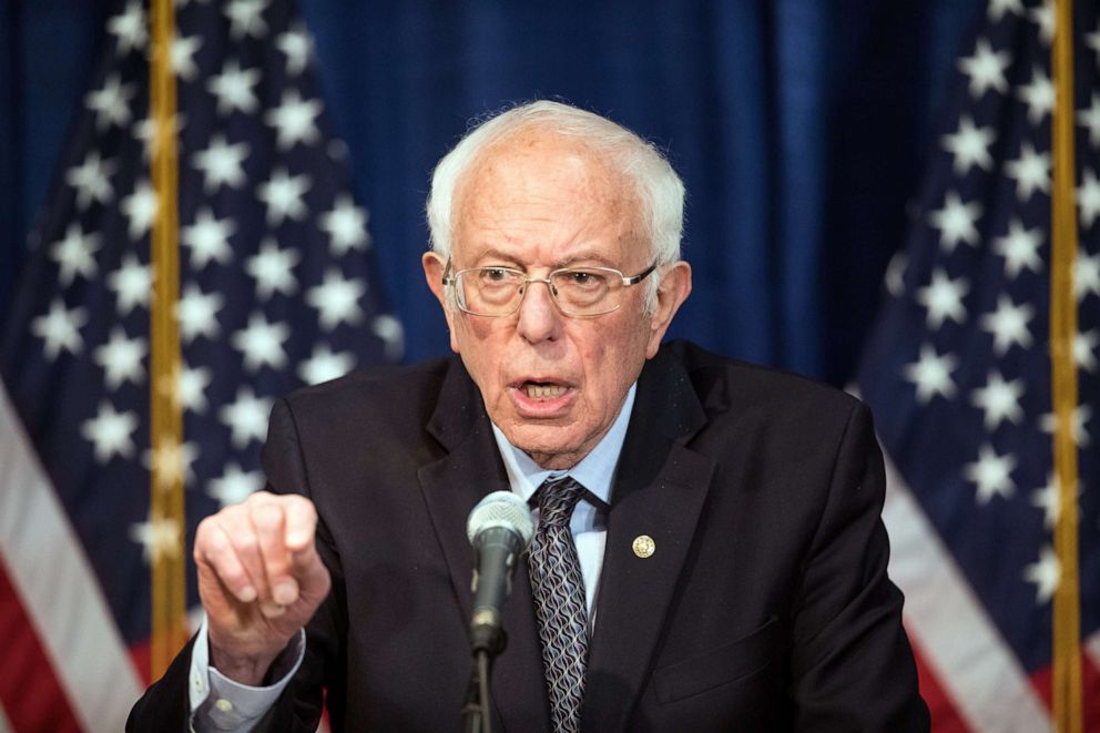 PHOTO: Democratic presidential candidate Sen. Bernie Sanders delivers a campaign update at the Hotel Vermont on March 11, 2020, in Burlington, Vt.